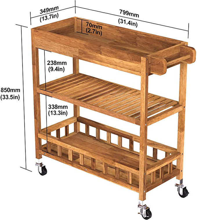 INTERBUILD 3Tier Solid Acacia Bar Cart Wayfair